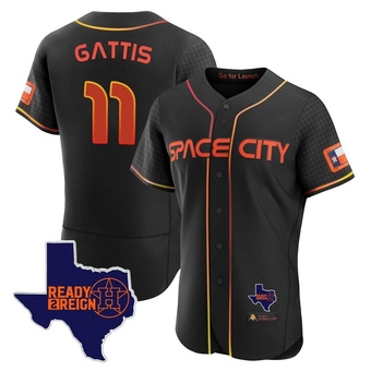 Authentic Houston Astros Evan Gattis 2023 Space City Ready 2 Reign Flex Base Jersey - Black