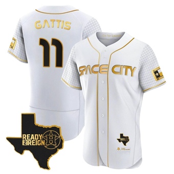 Authentic Houston Astros Evan Gattis 2023 Space City Ready 2 Reign Flex Base White/ Jersey - Gold
