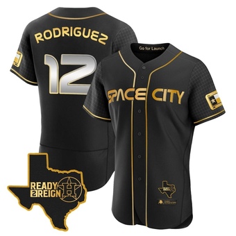 Authentic Houston Astros Ivan Rodriguez 2023 Space City Ready 2 Reign Flex Base Jersey - Black/Gold