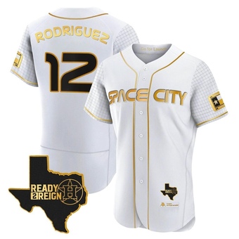 Authentic Houston Astros Ivan Rodriguez 2023 Space City Ready 2 Reign Flex Base White/ Jersey - Gold