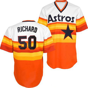 Authentic Houston Astros J.R. Richard Mitchell and Ness White/ Throwback Jersey - Orange