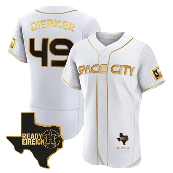 Authentic Houston Astros Larry Dierker 2023 Space City Ready 2 Reign Flex Base White/ Jersey - Gold