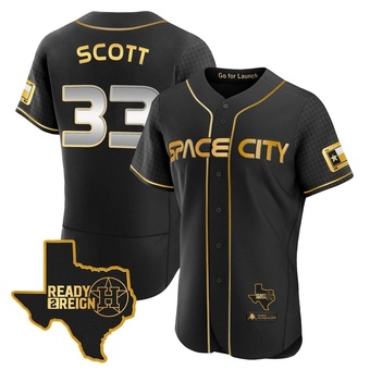 Authentic Houston Astros Mike Scott 2023 Space City Ready 2 Reign Flex Base Jersey - Black/Gold