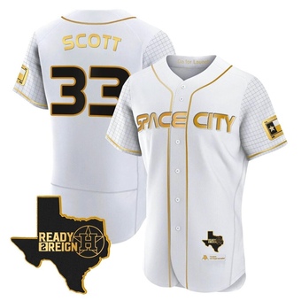 Authentic Houston Astros Mike Scott 2023 Space City Ready 2 Reign Flex Base White/ Jersey - Gold