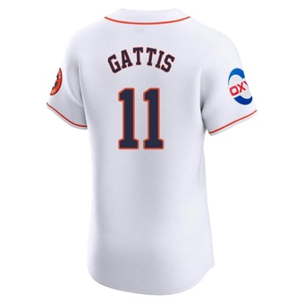 Elite Houston Astros Evan Gattis Home Patch Jersey - White