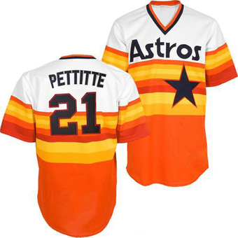 Replica Houston Astros Andy Pettitte Mitchell and Ness White/ Throwback Jersey - Orange