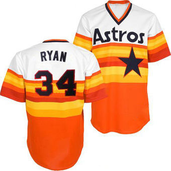 Replica Houston Astros Nolan Ryan Mitchell and Ness White/ Throwback Jersey - Orange