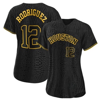 Women's Authentic Houston Astros Ivan Rodriguez Snake Skin City Jersey - Black