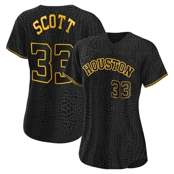 Women's Authentic Houston Astros Mike Scott Snake Skin City Jersey - Black