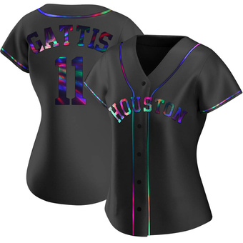 Women's Replica Houston Astros Evan Gattis Alternate Jersey - Black Holographic