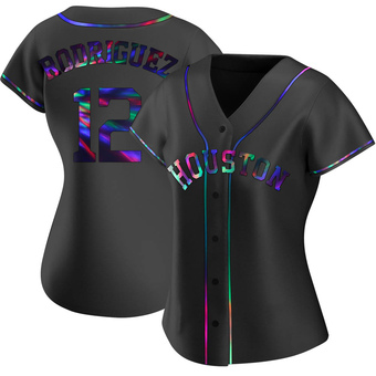 Women's Replica Houston Astros Ivan Rodriguez Alternate Jersey - Black Holographic