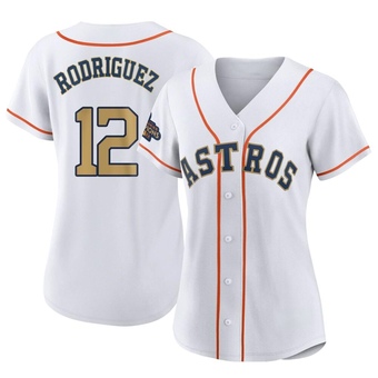 Women's Replica Houston Astros Ivan Rodriguez White 2023 Collection Jersey - Gold