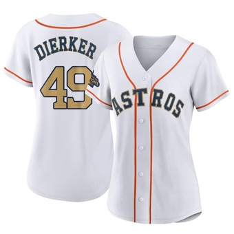 Women's Replica Houston Astros Larry Dierker White 2023 Collection Jersey - Gold