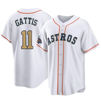 Youth Replica Houston Astros Evan Gattis White 2023 Collection Jersey - Gold