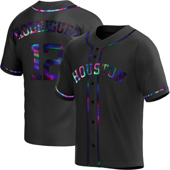 Youth Replica Houston Astros Ivan Rodriguez Alternate Jersey - Black Holographic