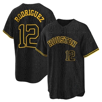 Youth Replica Houston Astros Ivan Rodriguez Snake Skin City Jersey - Black
