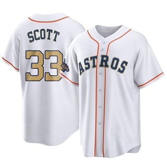 Youth Replica Houston Astros Mike Scott White 2023 Collection Jersey - Gold
